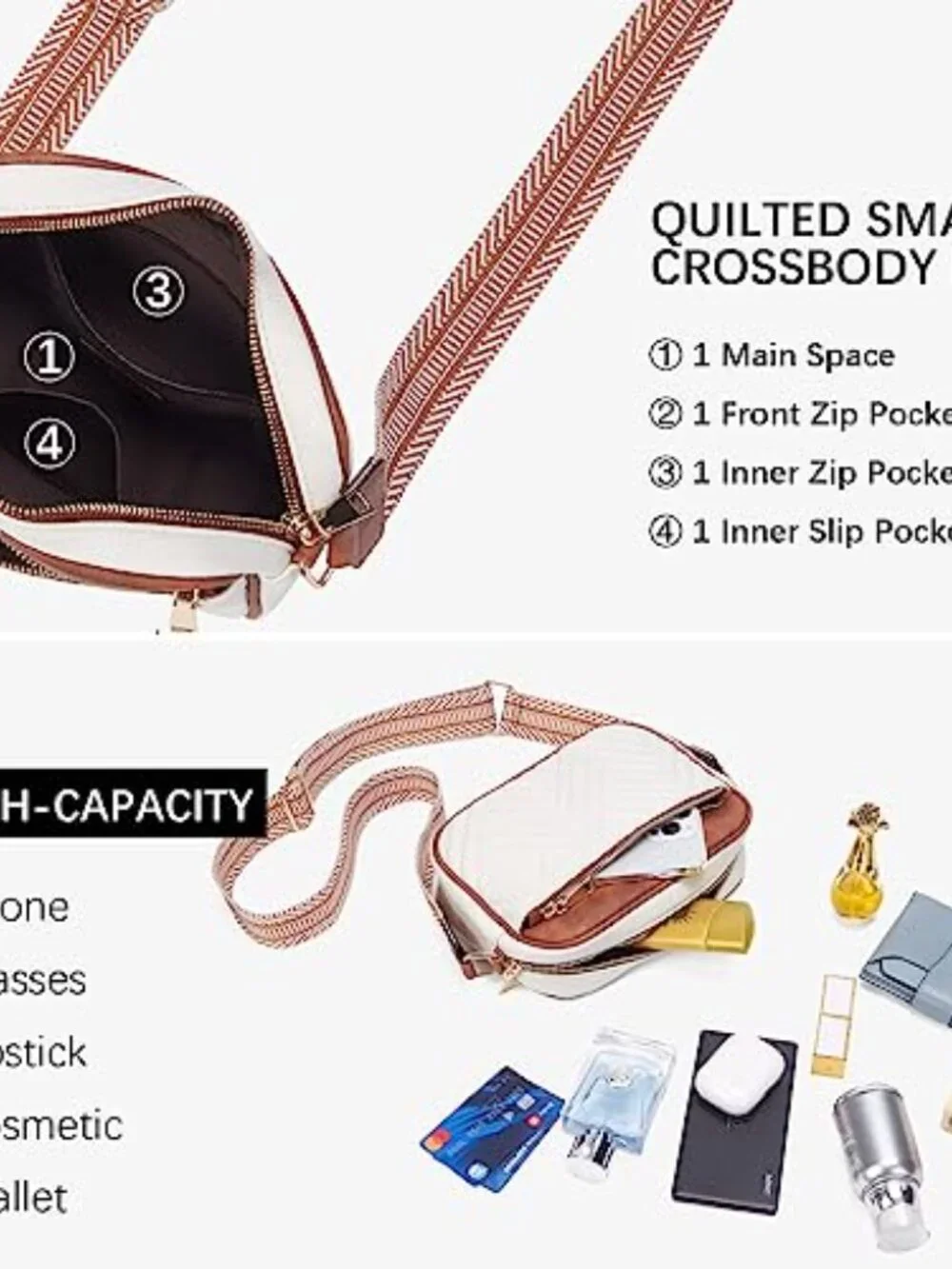 Quilted Vegan Leather Crossbody Bag with Wide Strap